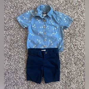 Boy's set, shorts and button-down denim shirt, size T3